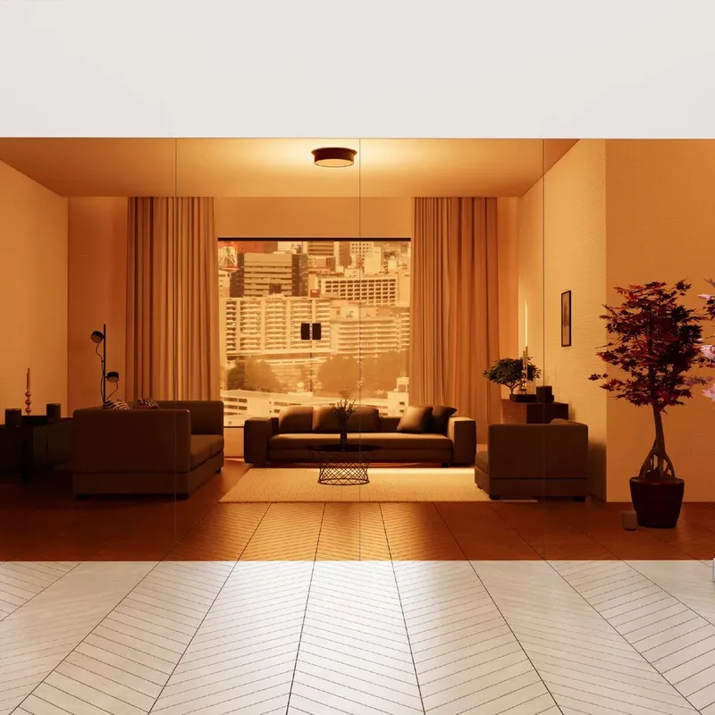 Parede revestida com o Revestimento Flexível Wallboard Bronze Espelhado, em acabamento metálico