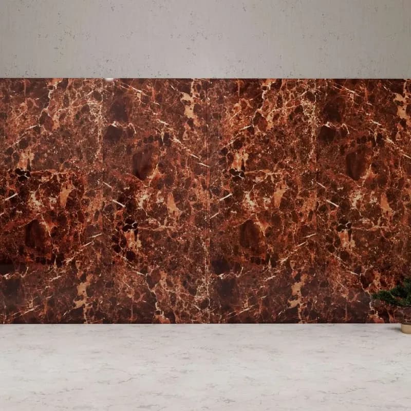 Parede revestida com o Revestimento Flexível Wallboard Marrom Imperial, em padrão de mármore
